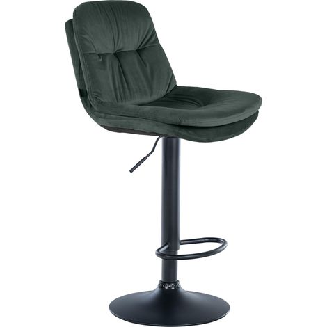 Sgabello alto x1 per cucina e bar con seduta in morbido velluto verde e struttura in metallo nero 100005876