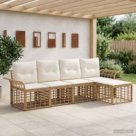 vidaXL  Outdoor Sofa Set  5 pcs Natural and Cream White Poly Rattan