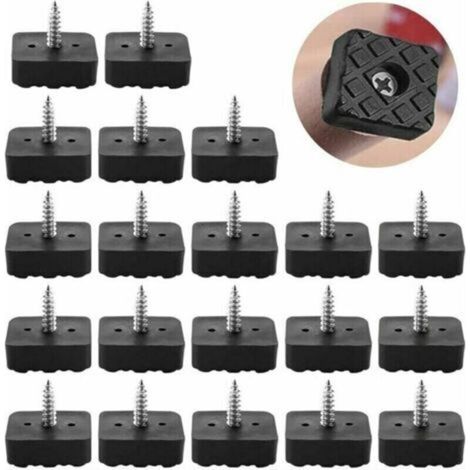 Lot de 20 patins de chaise carrés noirs 22x22 mm, caoutchouc antidérapant à visser, protection pieds et anti-bruit (1/5)
