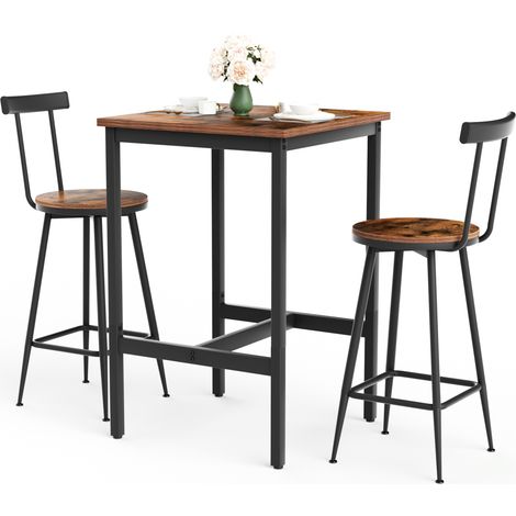 Set de mesa alta con 2 taburetes 60 x 60 x 92 cm marrón rústico y negro (1/5)