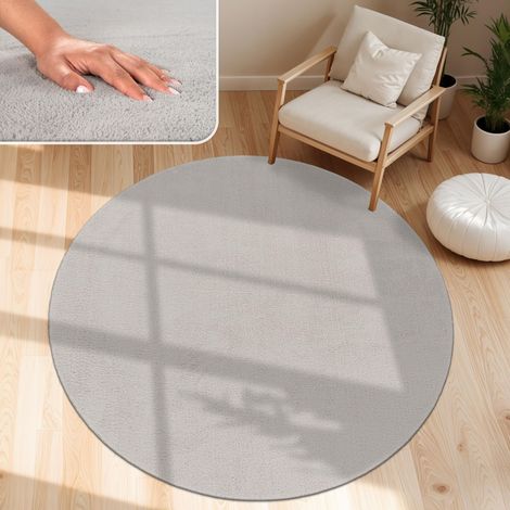 Tapis Salon Moelleux Ultra Doux à Poils Courts - Antidérapant, Lavable, Confort Idéal pour Salon et Chambre, Dimension:80 cm Rond, Couleur:Argent (1/5)