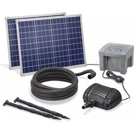 Kit pompe solaire bassin fontaine cascade Pro Batt 2600L-100W avec batterie (1/5)