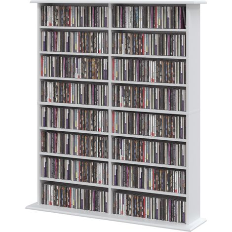 Étagère multimédia à 8 niveaux, étagère à DVD avec 12 étagères réglables, 16 compartiments, pour 720 CD, blanche (1/5)