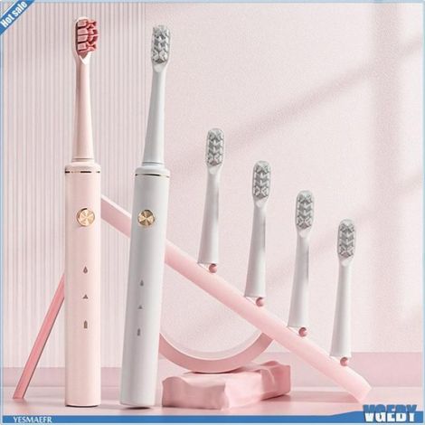 Ashata brosse à dents à 2 vitesses Brosse à dents électrique, chargement USB, poils souples, pour adulte, parfum blanchiment Blanc (1/5)