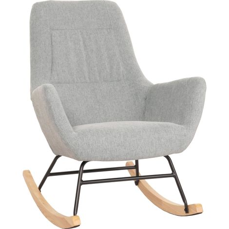 Fauteuil à bascule HWC-N13, Fauteuil relax à bascule Fauteuil TV, bois massif métal tissu/textile 320g/m² - gris-vert (1/5)