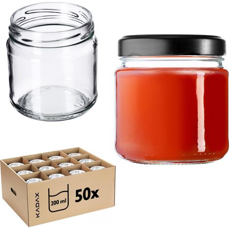 KADAX 50 Stück kleine Marmeladengläser, 200 ml, Durchmesser: 66 mm, rund, für Honig und Gewürze, luf