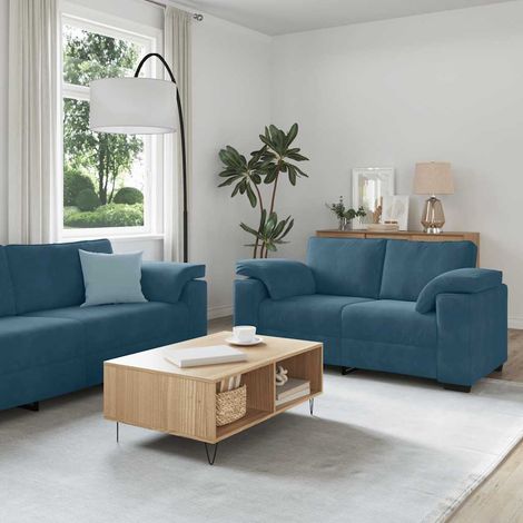 2-teiliges Sofa-Set mit Kissen, blauer Samt (1/5)