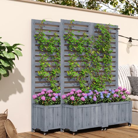 2er-Set flanzkübel, Outdoo Pflanzgefäß mit Spalier als Kletterhilfe, Blumenkasten Pflanzkasten, Geeignet für Garten, Hof und Terrasse, Mit Klapp- und Universalrädern
