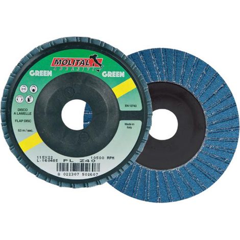 DISCO LAMELLARE FINITURA CON TELA ABRASIVA DIVERSE GRANE Ø180×22mm GREEN MOLITAL, "GRANA 120"