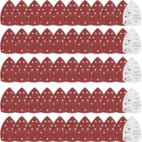 55 Feuilles abrasives, Grain 60 à 400, 11 trous, Velcro, Pour ponceuse triangulaire, Bois Métal (1/5)