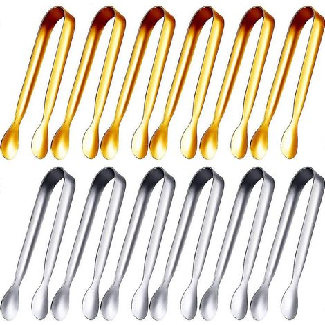 12 pinces à sucre, pinces à glaçons, mini pinces de service en acier inoxydable (argent, 11 cm) - MXBC (1/5)