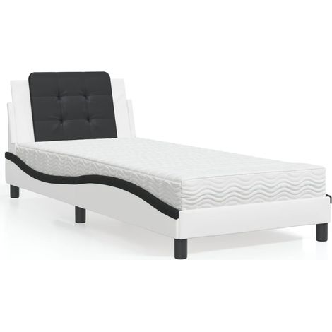 Lit avec matelas 80 x 200 cm en similicuir blanc et noir avec tête de lit - PANGIVO (1/5)