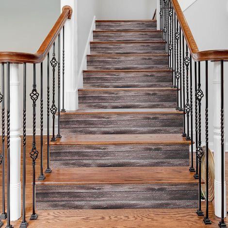 14pcs Contremarche Escalier Autocollant Peel et Bâton Vinyl Bois (1/5)