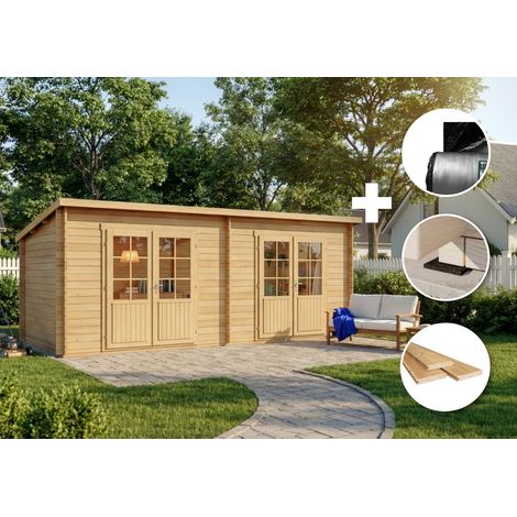 ECO Set - Abri de jardin Maria Twin Naturel , 28 mm Épaisseur paroi 598 x 272 cm (1/4)