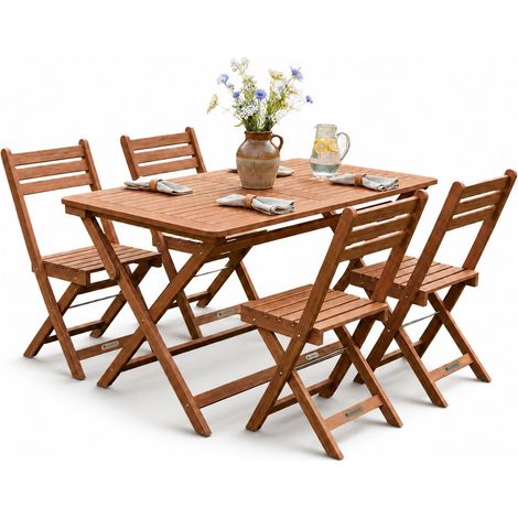 Set di mobili da giardino Rimini in legno di acacia Set da giardino composto da 5 pezzi con tavolo e 4 sedie