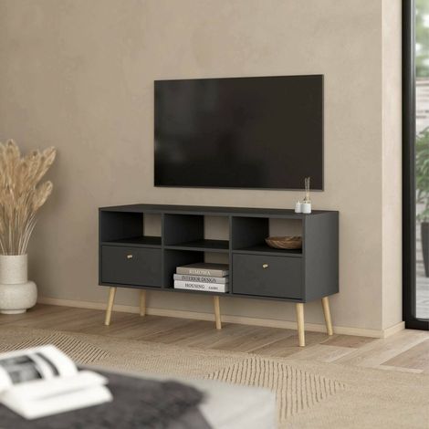 Dmora - Mueble de televisión Jolie, Aparador de salón, Mueble bajo para TV, Base de pared equipada, 117x39 h61 cm, Gris (1/5)