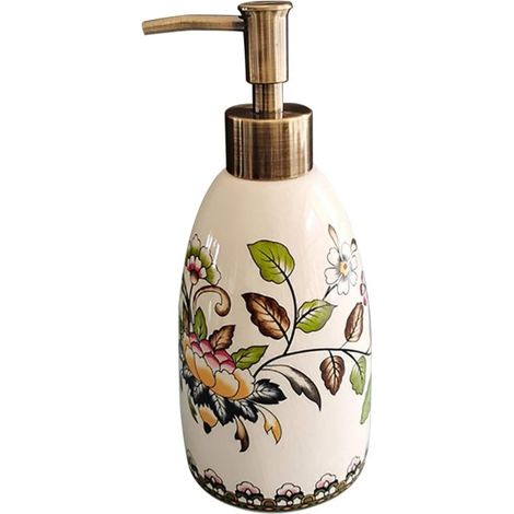 Dispensador de jabón, dispensador de jabón de cerámica de 8x3x3 con bomba, diseño de flor vintage para loción, ideal para cocina y baño.