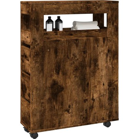 Badschrank Schmal mit Rollen Räuchereiche Holzwerkstoff