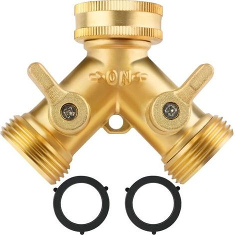 Robinet double pour machine à laver, connecteur en Y 3/4" à 2 voies pour tuyau d'arrosage avec dérivation de tuyau d'arrosage indépendante, potager extérieur (1/4)