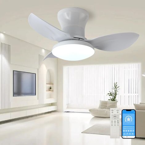 Ventilateur de plafond 65 cm avec éclairage, télécommande/application, variateur d'intensité, 6 vitesses de ventilation, minuterie, réversible (blanc)