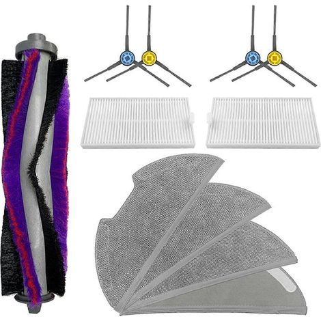 Accessoires de rechange pour aspirateur robot E10s : 1 brosse principale, 2 filtres, 4 lingettes de nettoyage, 4 brosses latérales (1/5)