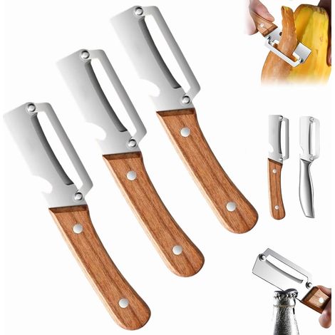 3 Pcs Éplucheur Légumes Multifonction – 2 en 1,Économe avec Lame Inox Ultra-Tranchante et Manche Bois Ergonomique,Épluche Légumes Idéal pour Pommes de Terre,Carottes et Fruits (1/5)
