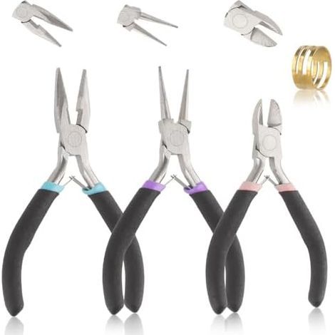 3 Pièces Pinces à Bijoux, Outils de Fabrication avec Ouvre-anneau, Pince Plate, Coupante, a Bout Rond, Kit, Pour la Découpe Bijoux - (1/5)