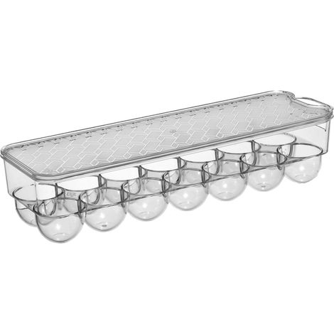 Boîte à œufs pour réfrigérateur à 14 compartiments, avec couvercle et poignée, en plastique, 11 cm x 37 cm x 7,5 cm (1/3)