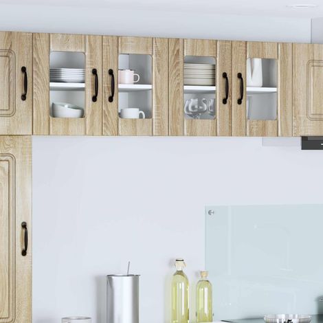 vidaXL Cabinet en verre mural LUCCA 2 pcs Chêne Sonoma 60 x 31 x 40 cm (1/5)
