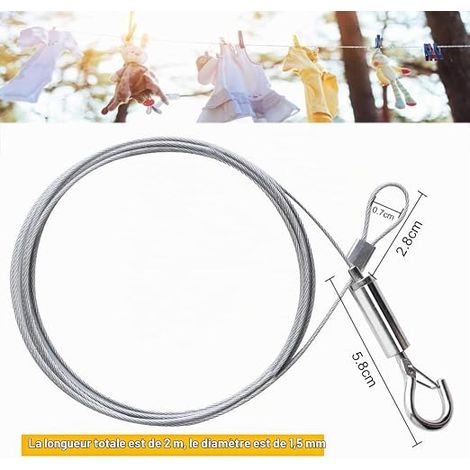 Câble en acier inoxydable suspension câble en acier inoxydable câble en métal réglable fil en acier inoxydable avec tension et crochets pour les lumières de vêtements (1/4)