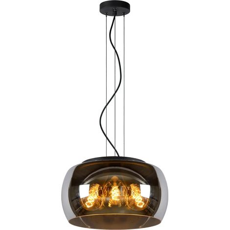 [GEBRAUCHT] B-Ware Lucide Hängeleuchte Pendelleuchte Olivia Glas Rauchgrau Schwarz E27 Led ø 40 Cm