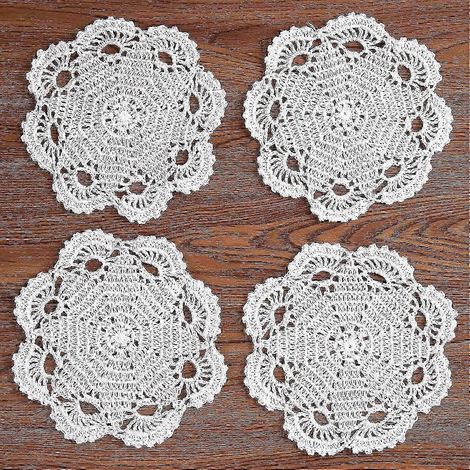 Napperons en dentelle de coton crochetée à la main, sets de table et dessous de verre de 20 cm, ensemble de 4 pièces blanc pour la décoration intérieure (1/5)