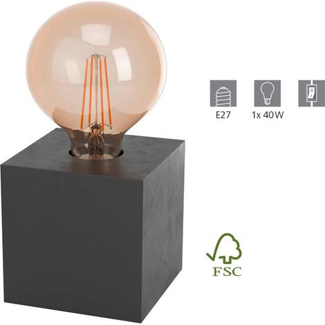 Eglo 43734 Tischleuchte PRESTWICK 2 Holz schwarz E27 1X40W L:9.5cm B:9.5cm H:9.5cm mit Kabelschalter (1/5)