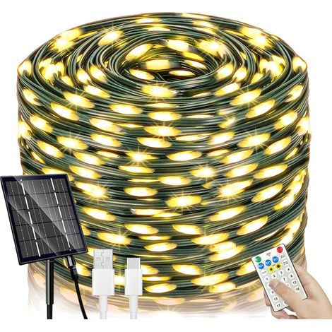 Guirlande Lumineuse Exterieure Solaire,60M 600 LED Guirlande Solaire Exterieur, Étanche 19 Modes Guirlande Exterieur Solar Décoration pour Jardin Terrasse Fête Noël Mariage -Blanc Chaud (1/5)
