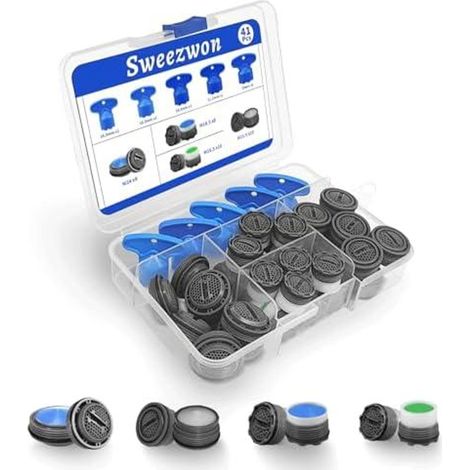 Perlator-Set, 36 Stück Strahlregler für Wasserhähne mit 5 Schlüsseln, Wasserhahn-Sieb-Einsätze M16.5 M18.5 M21.5 M24 für Küche & Bad, Wassersparend (1/5)