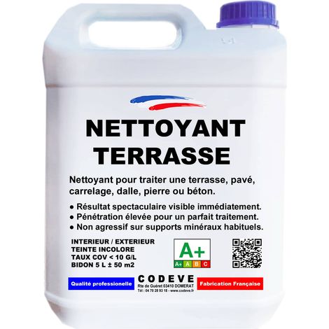 Codève Bois – Nettoyant terrasse 5 L – Pénétration élevée pour traitement béton, carrelage, pavé – Usage sûr en conditions normales – Prêt à l'emploi 10-15 m²/L