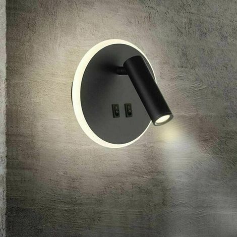 Lampe de chevet-Feux de chevet LED Lampe murale hotel intérieur Lumières mural lit Lampe murale couloir avec interrupteur Noir 9W 3000K lumière chaude(Rond) (1/5)