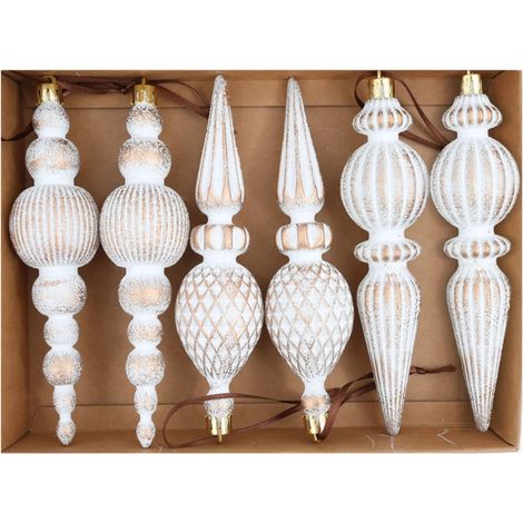 Set mit 6 spitzen Retro-Weihnachtsornamenten (16 cm) – Weiß (Dekoration für Schaufenster oder Weihnachtsbaum) (1/5)
