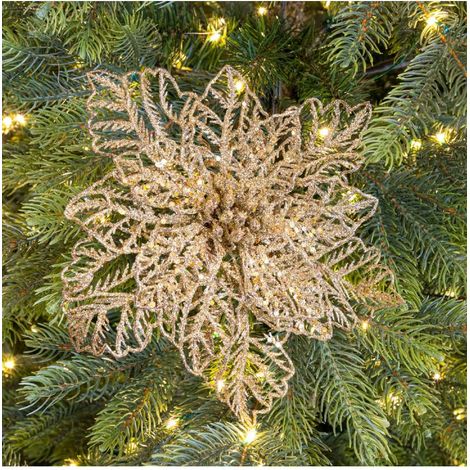 Clip Decorazione Natalizia Stella di Natale Oro con Glitter - 23.5 cm (1/4)