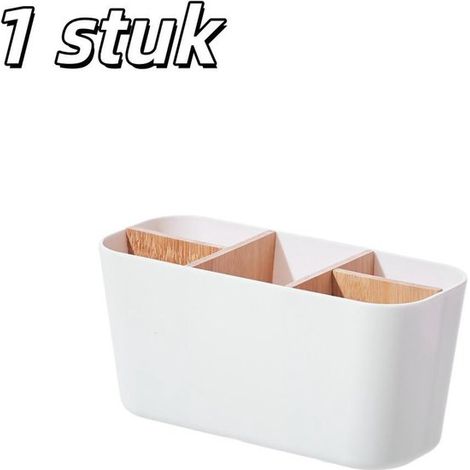 pièce - Boîte de rangement - avec compartiments - Organiseur en bambou et bois - Espace de rangement pour salle de bain - Brosses à dents et produits cosmétiques - Stable et résistant aux rayures - Wi (1/5)