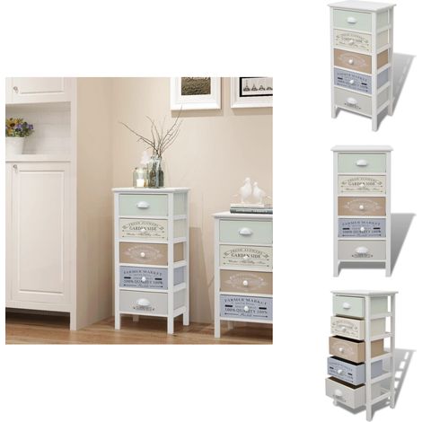 Beistellschrank mit 5 Schubladen Französischer Stil Holz - Holzschrank - Französischer Landhausstil - Kommode - Sideboard - Nachtkast (1/5)