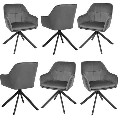 Goeurvant Moderner Esszimmerstühle mit dicker Doppelsitzpolsterung, breiter Rückenlehne und ergonomischen Armlehnen - 6er Set - Dunkelgrau