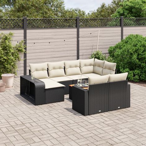 11-tlg. Garten-Sofagarnitur mit Kissen Schwarz Poly Rattan (1/5)