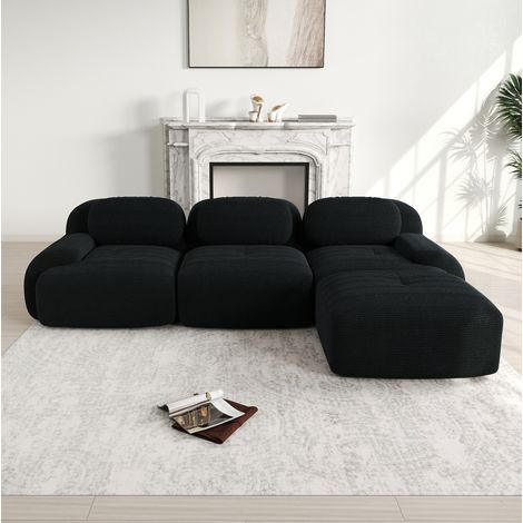 Sofá rinconera modular 298 x 178 x 70 cm sin montaje, tela acanalada negra (1/5)