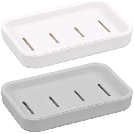 Porte-savon 2 pièces, porte-savon avec bac de vidange amovible, porte-savon avec drain, porte-savon de douche en plastique, porte-savon portable pour salle de bain, douche, cuisine (gris + blanc) (1/5)