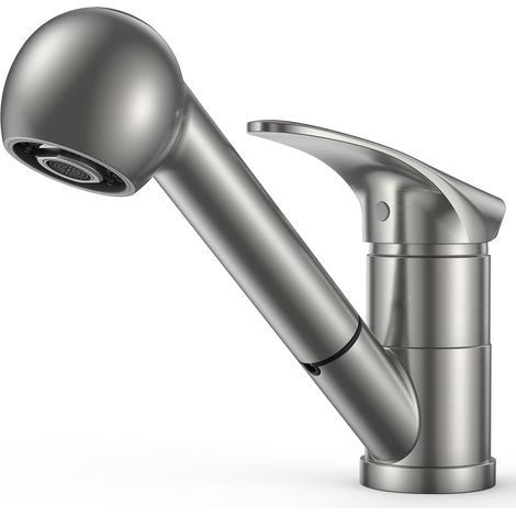 Robinet Cuisine Noir, Mitigeur Cuisine avec Douchette Acier Inoxydable, Monocommande, Monolevier Pivotant À 360° pour 1 Trou (1/5)