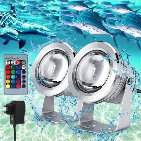 2er-Pack tauchfähiger LED-Strahler, 5050 RGB wasserdichte IP68-Unterwasserbeleuchtung, LED-Flutlicht für die Gartenbeleuchtung im Freien mit Fernbedienung und 2 m langem DC12V-Netzkabel [Energieklasse (1/4)