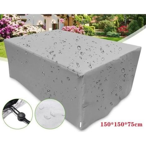 Housses de meubles de jardin pour extérieur, Housse de Protection Étanche Tissu Oxford Imperméable, (150 x 150 x 75 cm) - Argent (1/4)