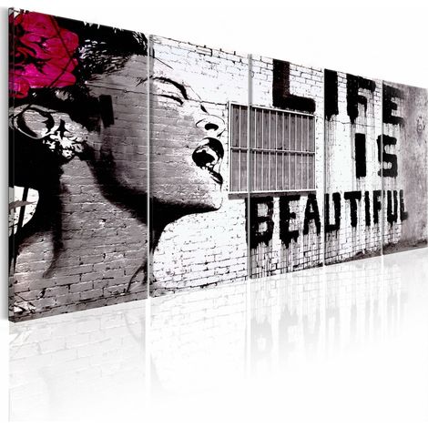 Tableau la vie est belle de banksy - 200 x 80 cm (1/4)