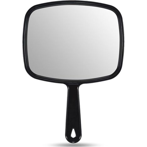 Miroir à main de 31,5 cm de long x 21,5 cm de large, miroir à main entièrement noir avec poignée (1/5)